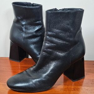 Sonia Rykiel Paris black leather ankle boots block heel modern 36